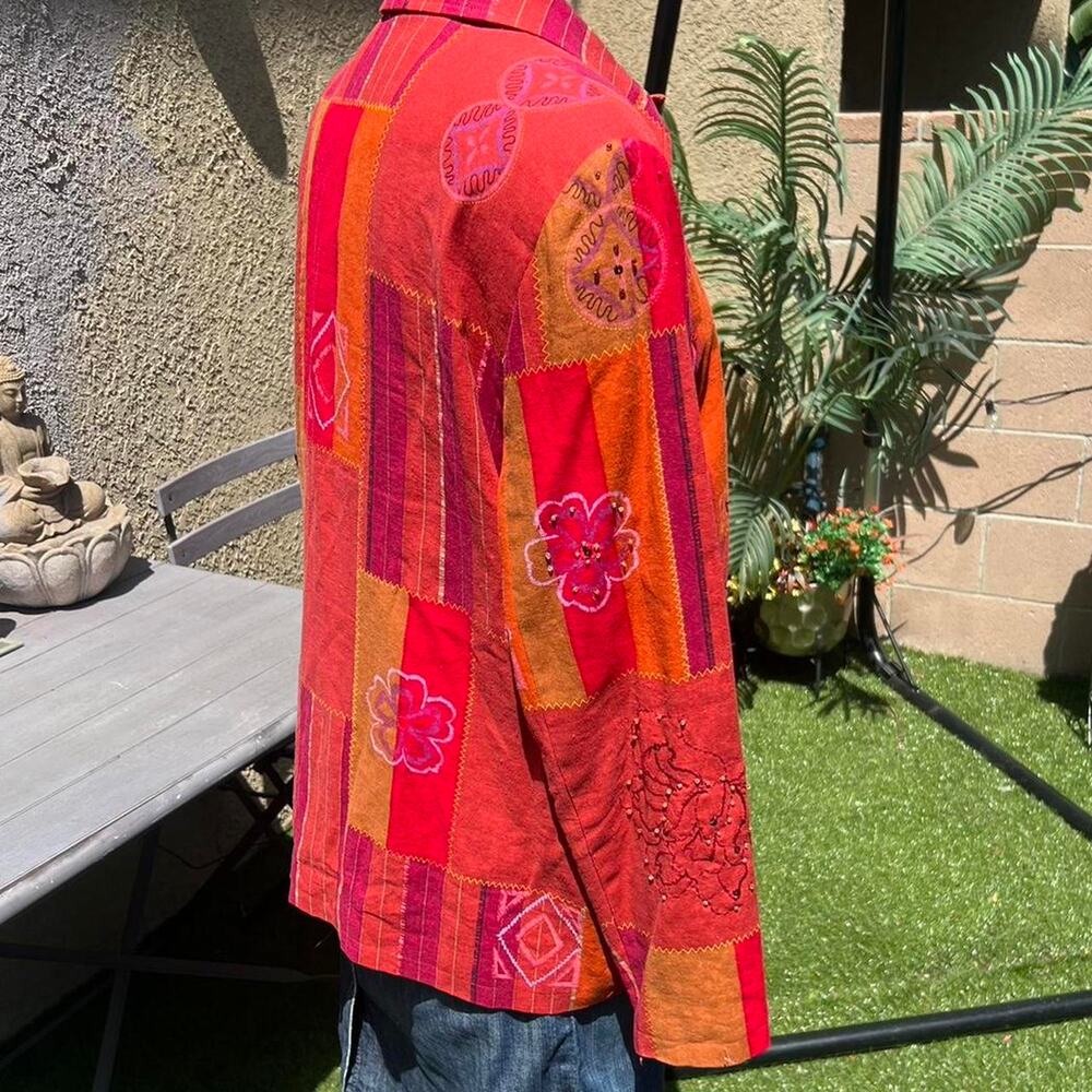 Vintage Patchwork Lightweight Button Up Orange Pi… - image 3